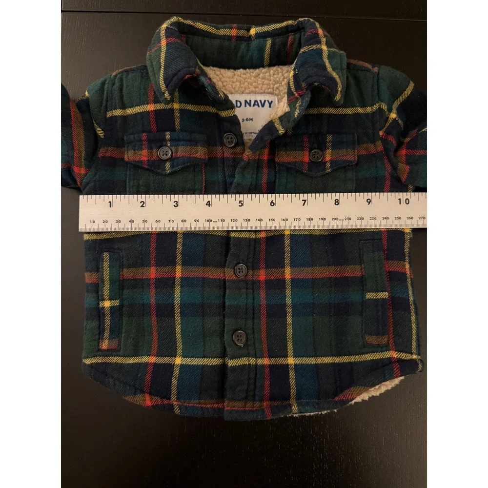Old Navy Baby Flannel Sherpa-Lined Shirt Jacket 3-6 mths Green Plaid‎ Shacket